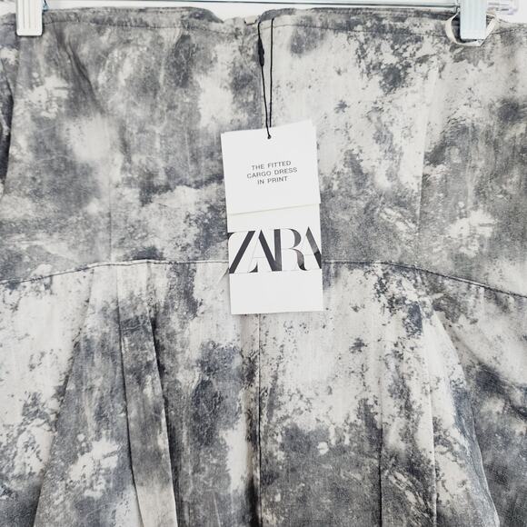 Zara Grey Tie Dye Strapless Midi Dress Zip Front Cargo Dress Size Small - Picture 5 of 12